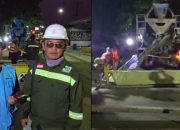 Pekerjaan Beton Jalan Lintas Sumatra di Kebon Empat Dikebut hingga Malam